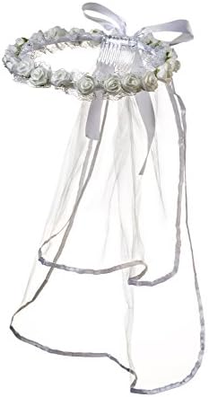 Girls First Communion White Rosebud Veil Headpiece