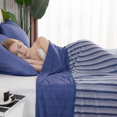 Auemtyn Cooling Blankets for Hot Sleepers Queen Size with Japanese Q-Max>0.5 Arc-Chill Cooling Fiber, Lightweight Breathable Double Sided Cold Tech Summer Blanket for Night Sweats(90"X90",Navy Blue)