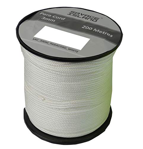 Savage Island 200m Reel Paracord Army Camping for Tent Basha Bivi Shelter Buidling Hammock Gardening Bushcraft (White)