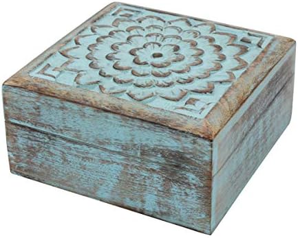 Stonebriar Vintage Worn Blue Floral Wooden Keepsake Box