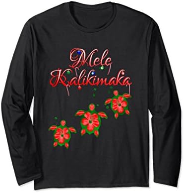 Unisex Mele Kalikimaka Hawaii Honu Turtles Long Sleeve T-Shirt 2XL Black
