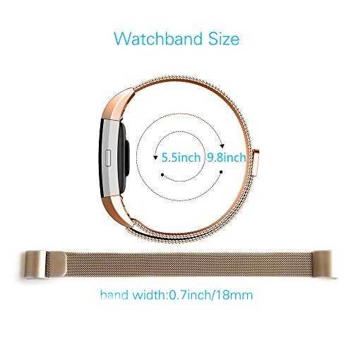 Tecson Magnetic Bands Compatible Fitbit Charge 2 (Pack of 2), Stainless Steel Metal Milanese Replacement Strap with Magnet Lock for Fitbit Charge 2, Champagne Gold and Rose Gold