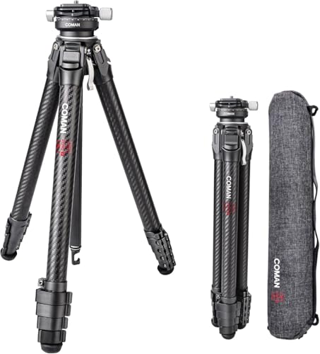 COMAN Zero Y Kamera Stativ Carbon Tripod Fiber mit 360° Panoramakugelkopf und Arca Swiss Videostativ für alle DSRL-Kameras, leichtes Tripod mit 15.3–1