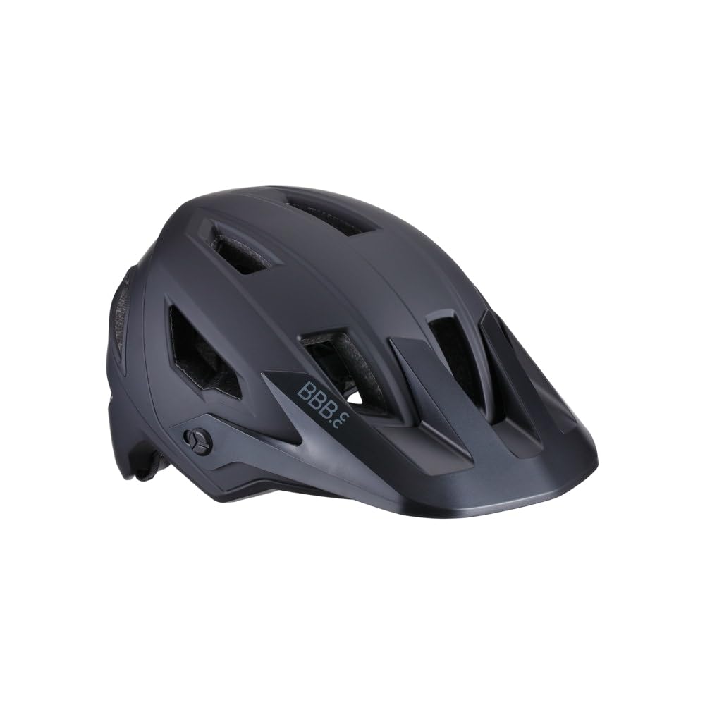 BBB Cycling Bike Mountainbike Helmet with Adjustable Visor in-Mold Shell Construction CE Certified Men Women Size L (59-62cm) Matt Black Shore BHE-59