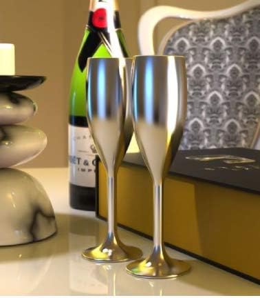 STALLION BARWARE Polycarbonate Champagne Flutes - 2 Pieces, Silver, 170 ml