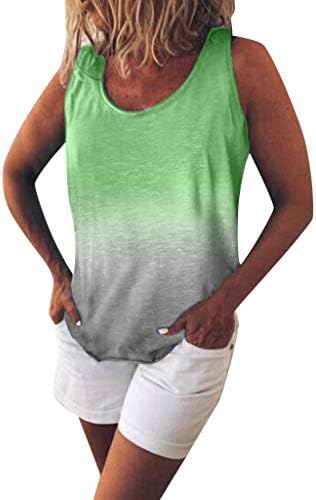 Auimank T-Shirts for Women's Fashion Casual O-Neck Gradient Contrast Color Sleeveless Vest Top