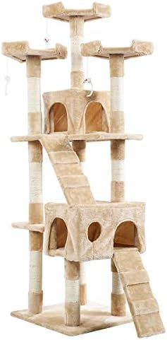 Cat Tree Tower Condo Kitten Indoor Bed Perch Modern Sturdy Scratcher Scratching Post Furniture Play Pet Home House, 67" Height, Beige