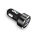 Car charger, UNU AX 24W / 4.8A 2-Port uSmart Port Aluminum Car Charger for iPhone 6S /6/6 Plus, iPad Air 2 /mini 4, Galaxy S7 / S7 Edge / S6 / S6 Edge /Edge+, Note 5 Compact 2.4A Fast Charging - Black