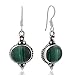 925 Sterling Silver Green Malachite Gemstone Indian Inspired Vintage Oval Dangle Hook Earrings 1.5