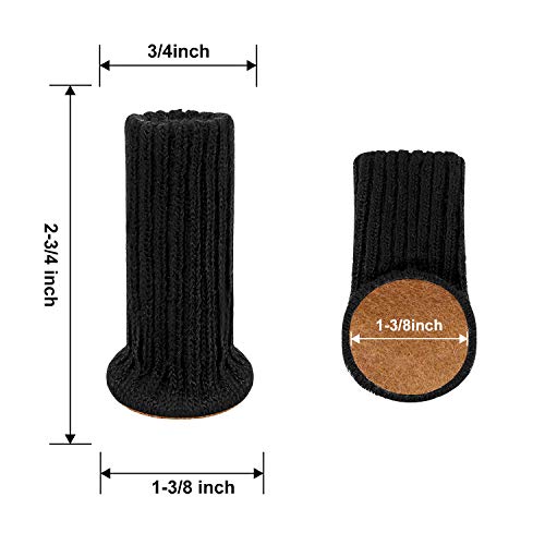 AIRUJIA Chair Leg Socks, 32PCS Knitted Elastic Furniture Socks Chair Leg Floor Protectors, Double Thickness, Fit Square Round Chair Feet with Diameter from 3/4 inch to 1-1/2 inch, Black