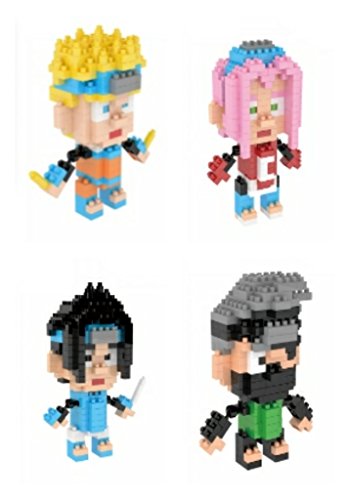 Naruto Nanoblock Style Micro Building Blocks. Naruto, Kakashi, Sakura and Sasuke. Set of Four
