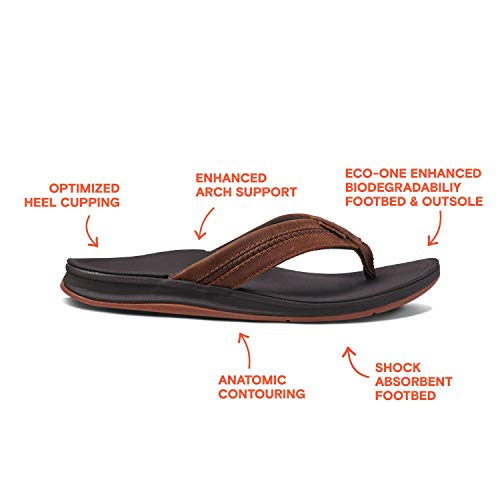 Reef Men's Sandals Leather OrthoBounce Coast Leather Arch Support Flip Flops for Men, Brown