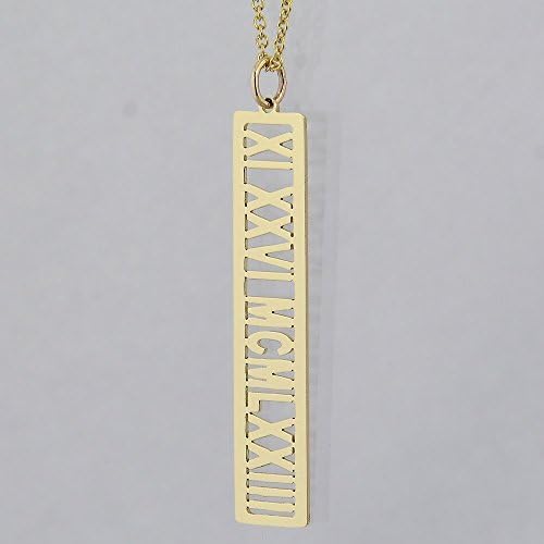 1 1/2 Inch Vertical Open Bar Name Pendant Solid 14k Gold Personalized Roman Numeral Initials