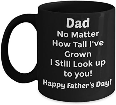 Abba eShop Mugs- "Dad...Look Up" Unique Cool Custom Coffee Tea Cup - Black Ceramic Mug With Handle - 11oz or large 15 ounce Size Printed on Both Sides - Happy Fathers Day Gift For Dad