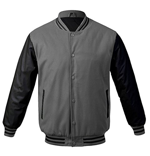 Maximos USA Men's Premium Vintage Baseball Letterman Varsity Jacket (Large, Gray Black)