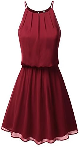 REVENINE Double Layered Pleated Chiffon Mini Tank Dress(Plus Size Available) Large Burgundy