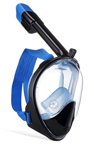 Full Face Snorkeling Mask 2017 Anti-fog Anti-leak Full Dry Free Breathing Snorkel Mask for Adults and Youth 180Â¡Ã£view Panoramic Original Second Gerneration Blue black S/M by Ladylala