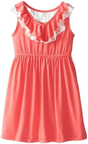 Pinky Pink Little Girls' Ruffle Neck Knit Dress, Coral, 5