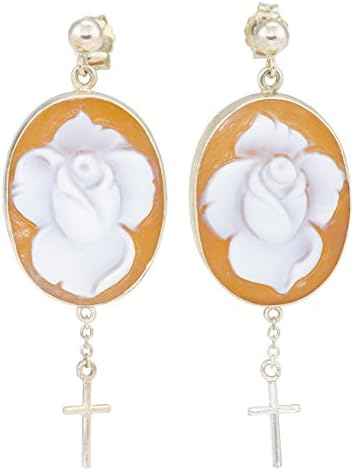 Rose Cameos Earrings - Christian Rose Sardonyx Cameos Earrings 25x20mm