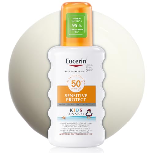 Sun Sensitive Protect Kids Spray Solaire SPF50+ 200ml, Crème solaire pour le corps SPF 50+ pour bébés et enfants, Soins pour le corps waterproof et sans parfum pour les peaux sensibles