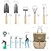 MOSFiATA Garden Tools Set, 12 Pieces Gardening Tools Ergonomic Oak Handle and Heavy Duty Hoe Rake Trowel Transplanter Weeder Professional Pruner Sprayer Rope Kit with Organizer Bag for Kids Women Menthumb 1