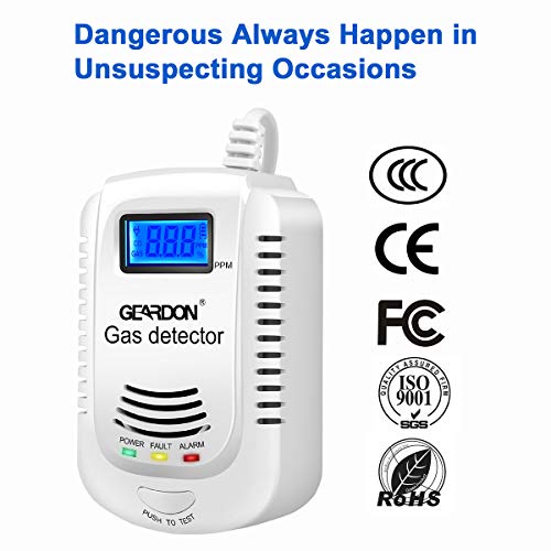 Geardon Natural Gas Detector,Home Kitchen Methane,Propane,Compound Alarm;Voice Promp,LED Display Leak Tester,Sensor;Monitor Combustible Gas Level:Butane,LPG,LNG