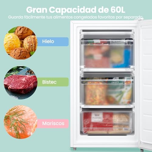 ' 60L Congelador Vertical para Cocina Pequeña, Monopuerta, Blanco
