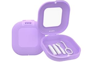 MAOBULI Slim Retainer Case with Air Vent Holes, Small Aligner Box with Chewies and Removal Tool, Stylish Mouth Guard Container with Mirror, Ventilated Retainer Holder Compatible with Invisalign (Purple)