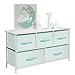 mDesign Extra Wide Dresser Storage Tower - Sturdy Steel Frame, Wood Top, Easy Pull Fabric Bins - Organizer Unit for Child/Kids Bedroom or Nursery - Chevron Zig-Zag Print - 5 Drawers - Mint/White