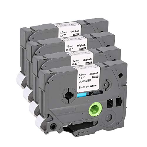 P Touch Label Tape, Chiphell 12mm 0.47 inch Laminated White Tape Compatible with PTD210 PTH110 PTD600 and Other Labelers That Use Brother P Touch Label Tape TZ231 TZe231, 26.2 Feet (8M), 4-Pack