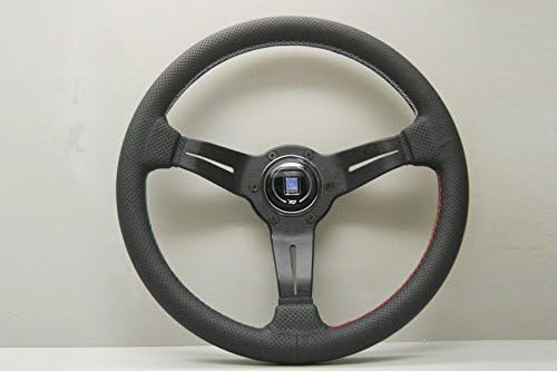 Nardi Steering Wheel - Deep Corn - Black Perforated Leather with Tri-Color Sectors Stitching Green-White-Red - Black Spokes, 350mm, (13.78 inches) - Part # 6069.35.2087
