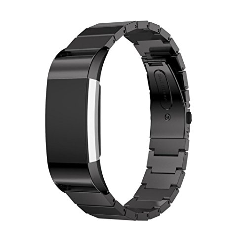 For Fitbit Charge 2, Leewa Premier Bracelet Smart Watch Band Strap-Stainless Steel with 170-220MM Strap length (Black)