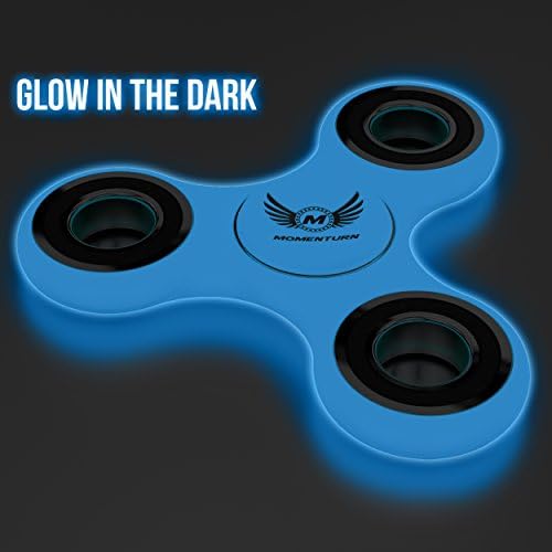 Glow In Dark Fidget Spinner - Sleek Low Profile Lightweight EDC Toy Fits Well In Pockets &amp; Small Size Hands &amp; Fingers | Best For Children, Kids &amp; Ladies | Smooth Blue Plastic | Prime By Momenturn