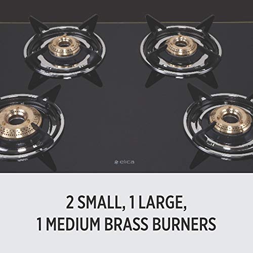 Elica Vetro Glass Top 4 Burner Auto Ignition Gas Stove (694 CT VETRO SS