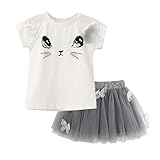 Weixinbuy Kids Girls 2 Piece Cute Cat TuTu Dress (Large/(3-4 Years), Grey)
