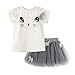 Fedi Apparel Toddler Girls Party Strip Shirt Tutu Dress Cat Top Tulle Skirts Set (4-5 Years(Tag L), Cat Gray)