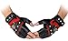 Steampunk Gothic Gloves Mens Vintage Geuuine Leather Captain Fingerless Mittens (Red)
