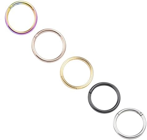 TLB 3-5Pcs 16G Hinged Seamless Nose Ring Nose Hoop Septum Ear Hoop Clicker Ring Earring Piercing 8mm