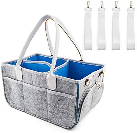 Nappy Caddy Organiser, Newborn Essentials Baby Shower Gifts - Larger Diaper Caddy with Nursery Dividers, Baby Box Storage Portable Car Organizer