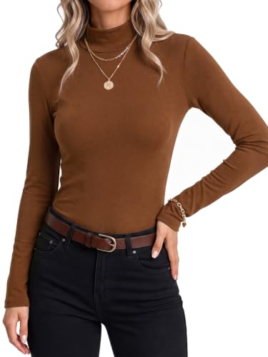 Yousify Womens Mock Neck Long Sleeve Shirts Basic Casual Thermal Tops at Amazon