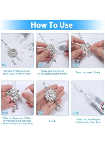 B-7000 Super Glue 2PCS Industrial Strength Adhesive, Bedazzling Glue for Rhinestones, Jewelry, Fabric, Phone Repair, Crafts, Clear Multipurpose B7000 Glue (2x15ml)