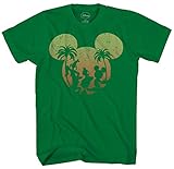 Disney Mickey Mouse Donald Duck Goofy Sunset Disneyland World Funny Mens Adult Graphic Tee T-shirt (Small, Green)