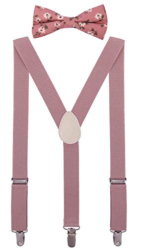 ORSKY Groomsmens' Suspenders Adjustable Y Back with Linen Bow Tie Set 47 Inches Dusty Blush - Thumbnail 7