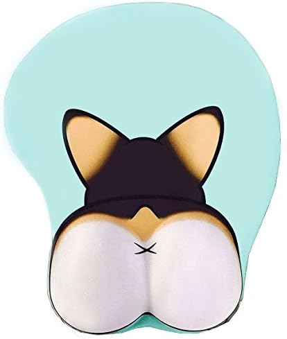 3D Anime Dog Mouse Pad Mat with Gel Wrist Rest Support for Pain Relief, Gaming Mousepad with Memory Foam Non-Slip Rest Pad for Typist Office, Computer, Laptop, and No Flower (Blue).