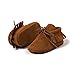 R&V Unisex Infant Baby Boys' Girls' Moccasins Soft Sole Tassels Prewalker Anti-Slip Toddler Shoes (S:0~6 months, Bandage Tan)