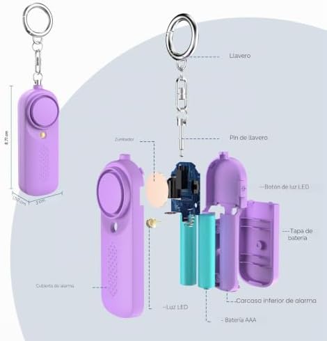 Alarme Pessoal Feminino Safesound Alarme de Segurança Pessoal 130DB Alarme de Segurança com Lâmpada LED Alarme de Porta-chaves aprovado pela Polícia para Crianças, Mulheres e Estudantes Seniores (Roxo)