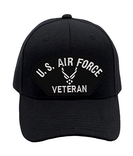 Patchtown US Air Force Veteran Hat/Ballcap Adjustable One Size Fits Most (Multiple Colors & Styles) (Black, Add American Flag)