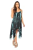 Riviera Sun 21618-BT-XL Fringe Dress/Summer Dresses,Black / turquoise,X-Large