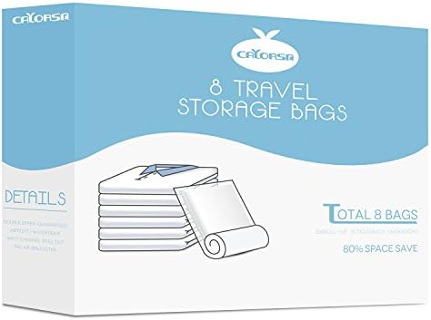 CALORSA Vacuum Travel Storage Bags 8-Pack Home & Travel Organization Airtight Compression Seal Premium Space Saver for Clothes, Bedding, Toys
