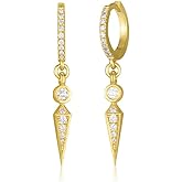 Fashion CZ Spike Charm Small Hoop Dangle Drop Earrings for Women Dainty Trendy Sterling Silver Post Crystal Geometric Cartilage Huggie Hoops Hypoallergenic Personalized Jewelry